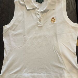 Vintage Ralph Lauren White Sleeveless Polo Top with Embroidered Crest